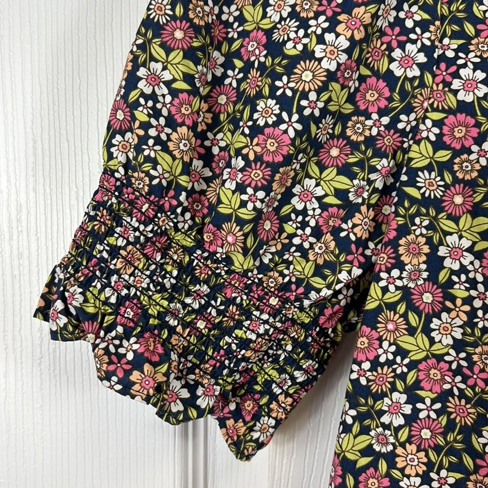 J. Crew smocked puff sleeve cotton poplin top in meadow floral sz sm
